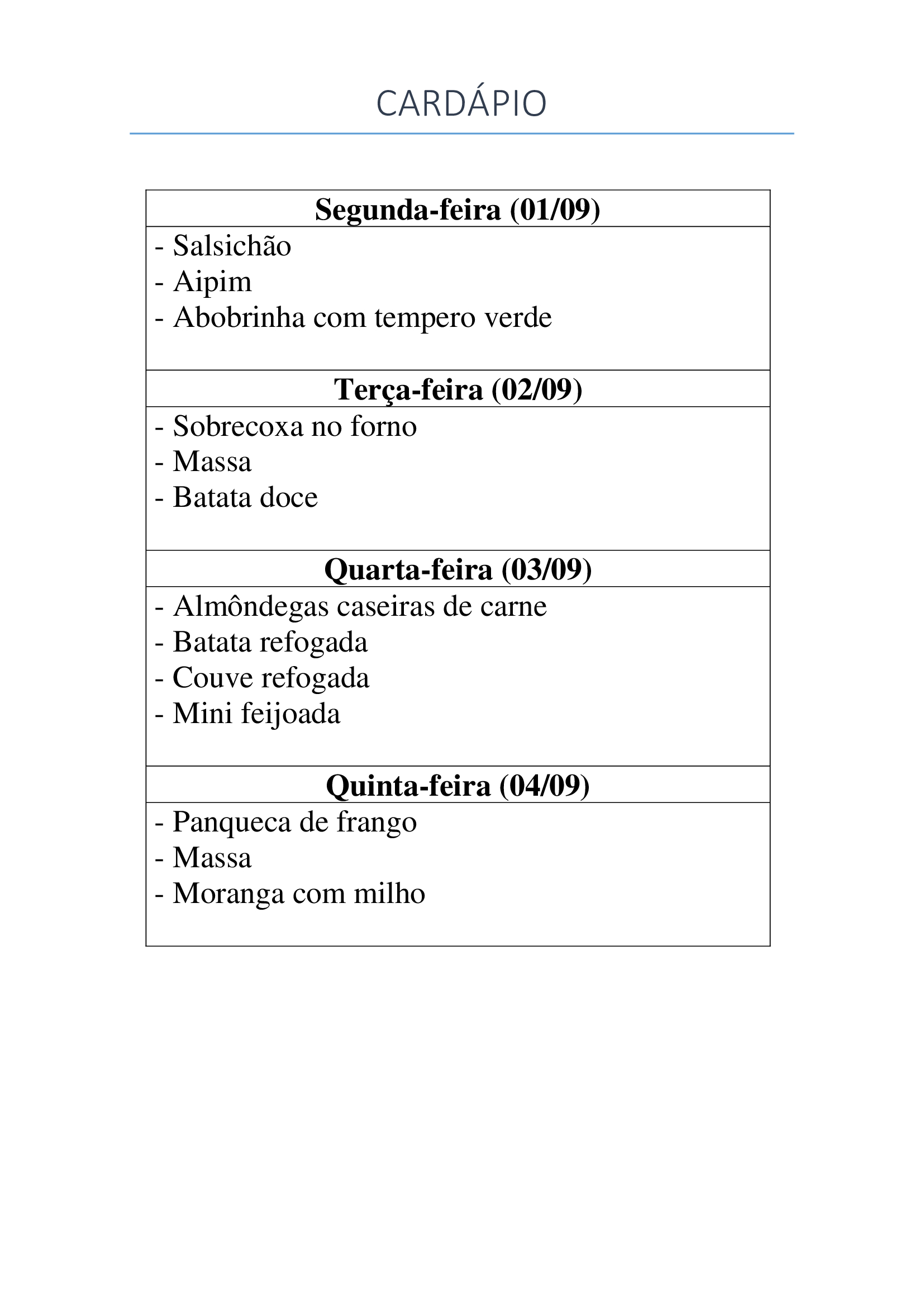 Cardápio Semanal
